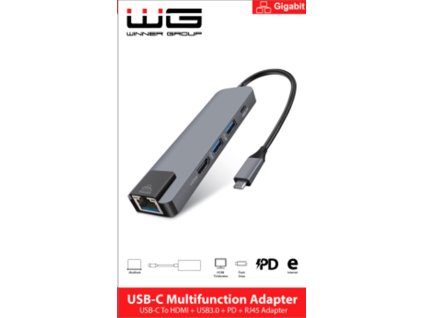 WG - HUB Type-C 4 v1, HDMI + RJ45 + USB3.0, hliníkový