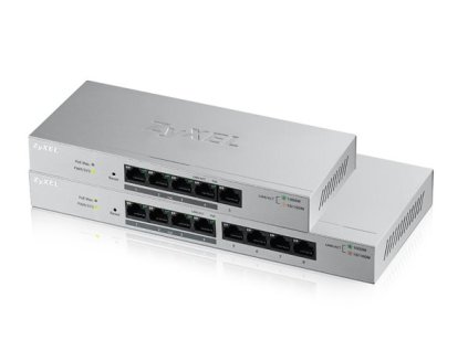 Zyxel GS1200-8HP, 8-port Desktop Gigabit Web Smart switch: 8x Gigabit metal, 4x PoE (802.3at, 30W), PoE Power budget 60W