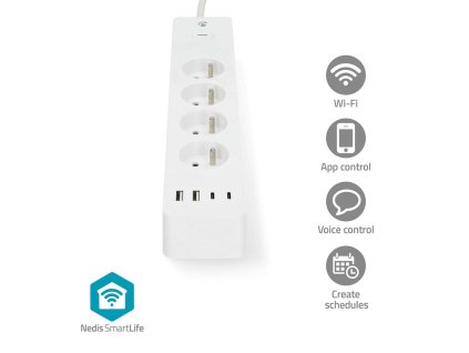 Nedis WIFIP313EWT - SmartLife Prodlužovací Přívod| Wi-Fi | 4x Zásuvka typu F (CEE 7/5) / 4 x USB | 3680 W | 2.0m | Bílá