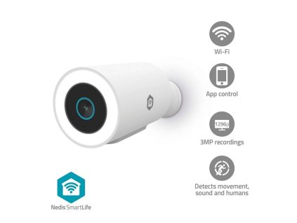 Nedis WIFICO15CWT - SmartLife Venkovní Kamera| Wi-Fi | Reflektor | 3MP Full HD 1296p | IP65 | Snímač pohybu | Bílá