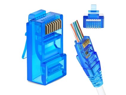 W-star Konektor UTP RJ45EZ Cat5e100ks pozlacený, modrá, pass through ethernet RJ45EZ5BS