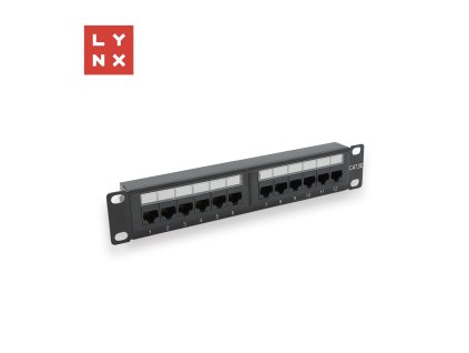 LYNX 10" patch panel 12-port, UTP Cat5e, 50µ, nestíněný, černý