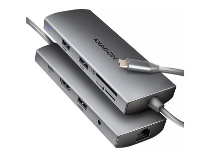 AXAGON HMC-8HLSA, USB 5Gbps hub, 3x USB-A, HDMI 4k/60Hz, RJ-45 GLAN, SD/microSD, audio, PD 100W