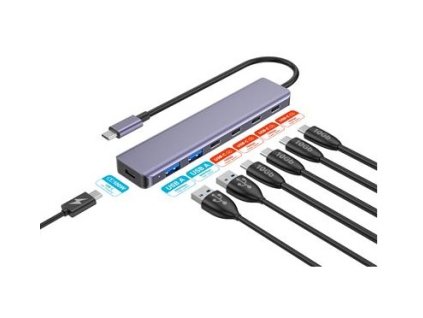 PLATINET HUB 7IN1 10GBS USB-C TO 4X USB-C 3.2 GEN2 + 2X USB-A 3.2 GEN1 + 1X USB-C PD 100W ALU
