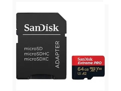 Paměťová karta Sandisk Extreme PRO microSDXC 64GB 200MB/s / 90MB/s A2 Class 10 V30 UHS-I U3, s adaptérem