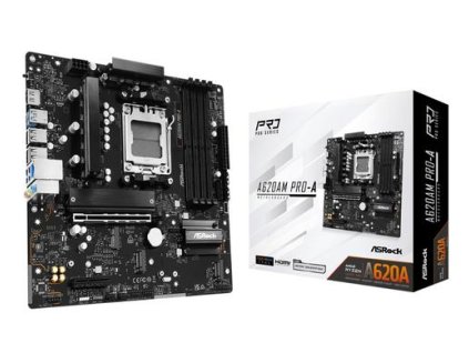 ASROCK A620AM PRO-A (AM5, amd A620A, 4xDDR5 8000MHz, PCIE 4.0, HDMI, 2xSATA3 +2xM.2, USB3.2 G1, 1x2.5GLAN, mATX)