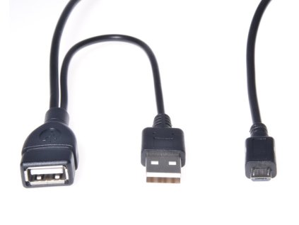Kabel PremiumCord 2x USB A - microUSB M+F/M OTG 0,2m, černý