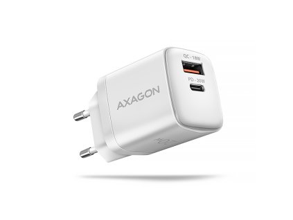 AXAGON ACU-PQ20W, nabíječka do sítě 20W, 2x port (USB-A + USB-C), PD3.0/PPS/QC4+/AFC/Apple, bílá