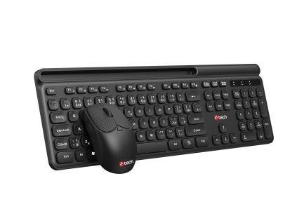 C-TECH WLKMC-05B Quallis, bezdrátový set klávesnice s myší,odkládací prostor,USB, CZ/SK, černá