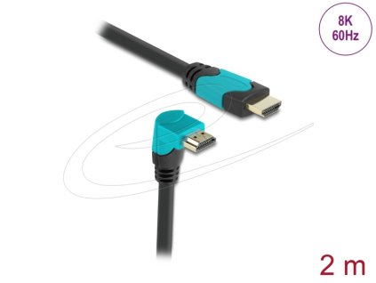 Delock High Speed HDMI kabel samec přímý na samec 90° pravoúhlý dolů 48 Gbps 8K 60 Hz 2 m