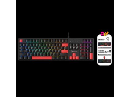 A4tech Bloody Klávesnice S510R, herní klávesnice, mechanická, drátová, Red Switch, CZ/SK, Černá