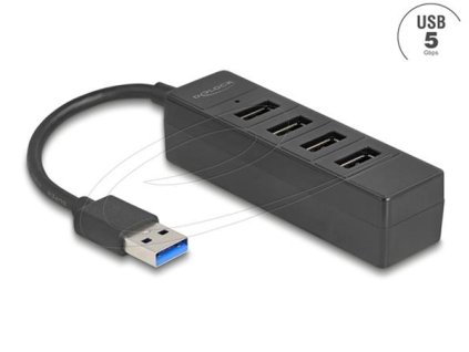 Delock 4 portový USB Hub, USB 5 Gbps, se 4 x zásuvkovými porty USB Typ-A, černý