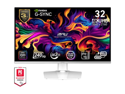 MSI Gaming monitor MPG 321URXW QD-OLED, 31,5" QD-OLED/4K 3840x2160/240Hz/0,03ms/DP/2xHDMI/USB-A,B,C/Výšk. nast./Pivot/bílá