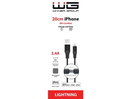 WG - Datový kabel Lightning MFi na USB-A, 20 cm, 2.4A, černá