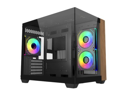 Cooler Master case Elite 481 Wood, mATX, Průhledná bočnice, 3x 120mm ARGB Fan, Černá