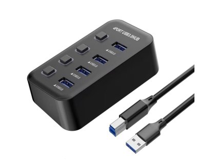 USB hub PremiumCord USB 3.2 na 4x USB 3.0 s vypínači portů, černý