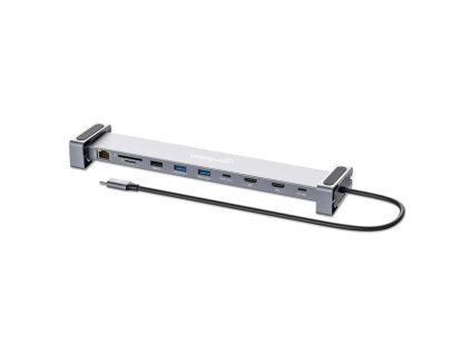 MANHATTAN Dokovací stanice USB-C 10v1, 2xHDMI, 2xUSB-C, 3xUSB, 1xRJ45, čtečka SD karet, šedá