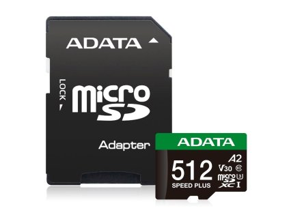 ADATA MicroSDXC karta 512GB Speed Plus, U3, C10, A2, V30 (R:180/W:160 MB/s) + SD adaptér
