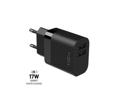 Nabíječka FIXED síťová s 2xUSB výstupem, 17W Smart Rapid Charge, černá