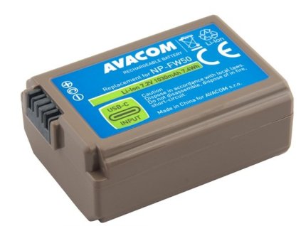 AVACOM Náhradní baterie Sony NP-FW50 vstup USB-C Li-Ion 7.2V 1030mAh 7.4Wh