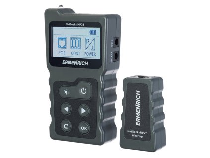 Tester Ermenrich NetGeeks NP25 - testování kabelů, test PoE - šedý