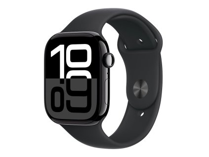 Apple Watch Series 10 GPS 46mm Klavírně černý hliník s černým sportovním řemínkem - S/M