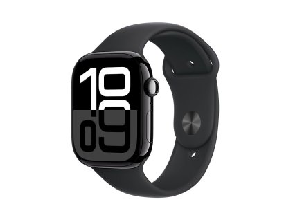Apple Watch Series 10 GPS 42mm Klavírně černý s černým sportovním řemínkem - S/M
