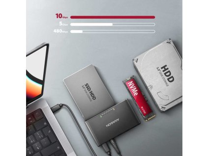 AXAGON ADSA-CC USB-C 10Gbps - NVMe M.2 SSD & SATA 2.5"/3.5" SSD/HDD CLONE MASTER 2 adaptér