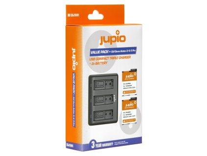 Set Jupio 2x baterie pro DJI Osmo Action 3/4/5 Pro 1950mAh + Compact USB Triple Charger