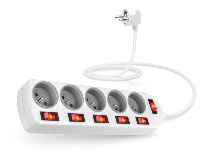 Kabel CONNECT IT prodlužovací přívod 230V 2m, 5 zásuvek s vypínači, bílý