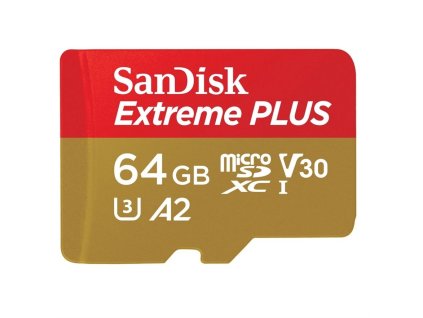 Paměťová karta Sandisk Extreme PLUS microSDXC 64GB 200MB/s / 90MB/s A2 C10 V30 UHS-I, s adaptérem