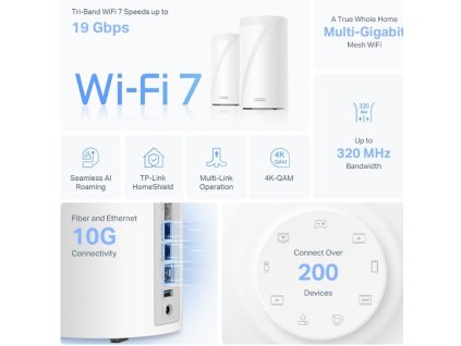 TP-Link WiFi router Deco BE85(2-pack) BE19000, WiFi 7, 1x 10GLAN, 2x 2.5GLAN, 1x 10GLAN/SFP+, USB, 2,4/5/6GHz