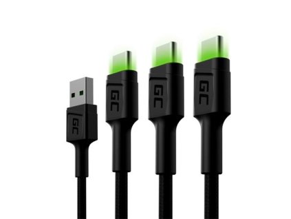 Green Cell Set 3x Cable GC Ray USB-C 200cm Cable with green LED backlight, fast charging Ultra Charge, QC 3.0