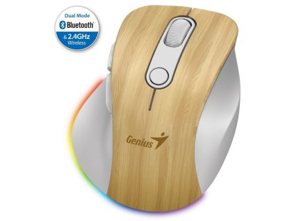 Genius Ergo 9000S Pro Myš, bezdrátová, optická, 2400DPI, 6 tlačítek, Bluetooth, 2,4GHz, USB-C nabíjení, tichá, 7bar.pods.,borovice