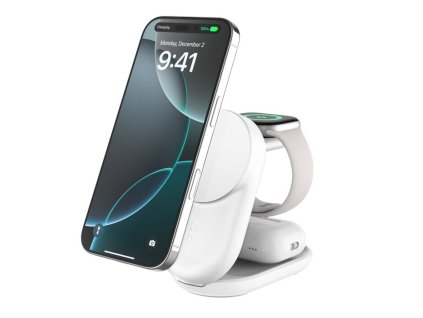Belkin UltraCharge™ Qi2 25W 3v1 Magnetická nabíječka pro iPhone/Apple Watch/AirPods, bílá