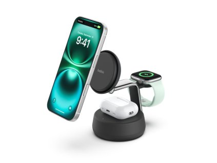 Belkin UltraCharge™ PRO Qi2 25W 3v1 Magnetická nabíječka pro iPhone/Apple Watch/AirPods, tmavě šedá