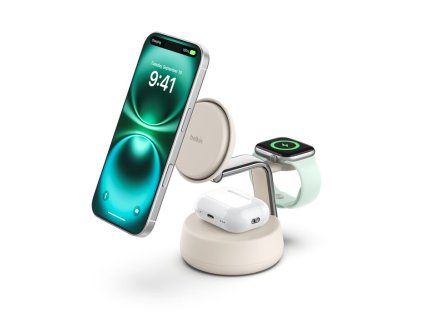 Belkin UltraCharge™ PRO Qi2 25W 3v1 Magnetická nabíječka pro iPhone/Apple Watch/AirPods, písečná