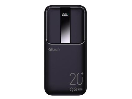 C-TECH Powerbanka 20000mAh, Li-Pol, 22,5W, USB-C/USB-A/micro USB/PD/Quick charge/display