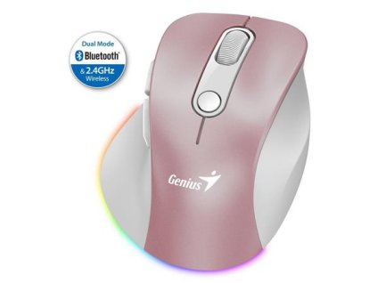 Genius Ergo 9000S Pro Myš, bezdrátová, optická, 2400DPI, 6 tlačítek, Bluetooth, 2,4GHz, USB-C nabíjení, tichá, 7bar.pods. růžová