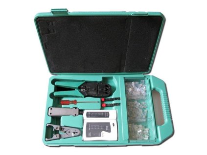 XtendLan sada nářadí v kufru pro strukturované sítě (kleště, narážeč, stripovací nástroj, tester, konektory)