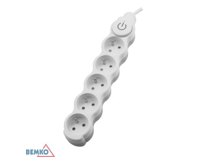 BEMKO Přívod prodlužovací 5m 5zásuvka 250V/16A s vypínačem IP20 bílá