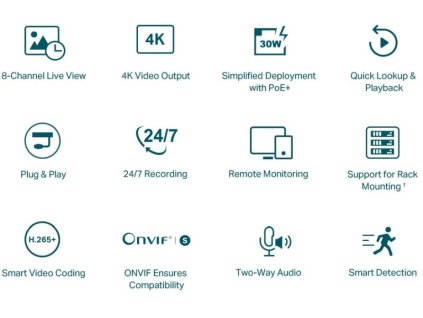 TP-LINK Záznamové zařízení VIGI NVR1008H-8P - NVR, 8 kanálů, 8x PoE