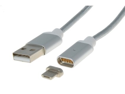Kabel PremiumCord USB 2.0 - micro USB 2.0. M/M 1m, magnetický, stříbrný