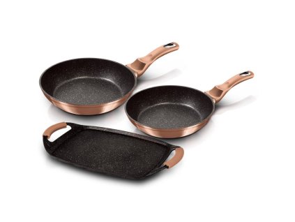 Sada Berlingerhaus pánví s mramorovým povrchem 3 ks Rosegold Metallic Line