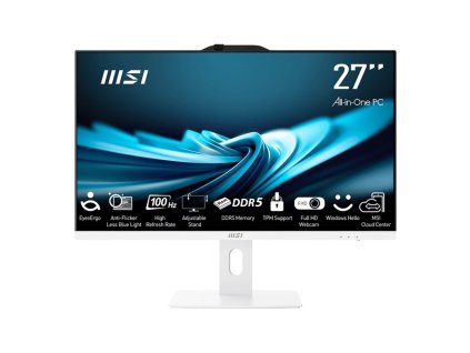 MSI PC AiO PRO AP272P 14M-606XEU, i5-14400, 27" FHD, Anti-Glare, Non-touch, 8GB, 512GB SSD, N/A, No OS, White