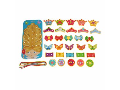 Hračka Lucy & Leo 289 Princezna - dřevěný šněrovací provlékací set