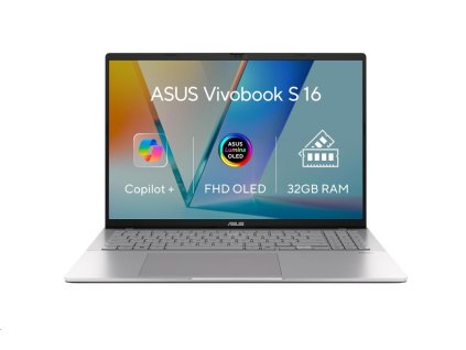 ASUS NTB Vivobook S16 (S3607QA-OLED064W), X X1 26 100, 16" 1920x1200, 32GB, 1TB SSD, Adreno, W11 Home, Cool Silver