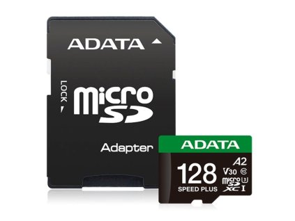 ADATA MicroSDXC karta 128GB Speed Plus, U3, C10, A2, V30 (R:180/W:160 MB/s) + SD adaptér