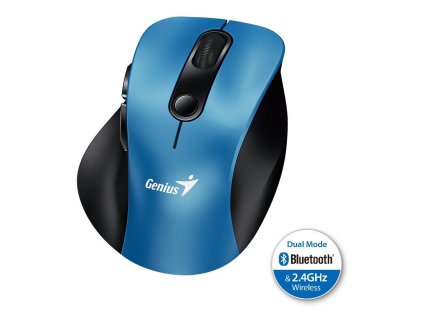 Genius Ergo 9000S, Myš, bezdrátová, optická, 2400DPI, 6 tlačítek, Bluetooth, 2.4GHz, USB, modrá