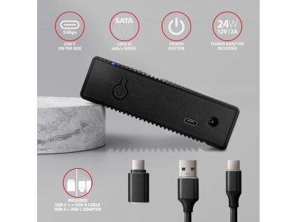 AXAGON EE35-GTR, USB-C 5Gbps - SATA 6G 3.5" RIBBED box, černý